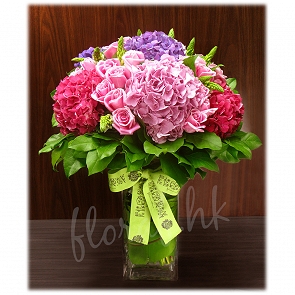 A42   玻璃樽花 - 雜色繡球、粉玫瑰 A42   玻璃樽花 - 雜色繡球、粉玫瑰